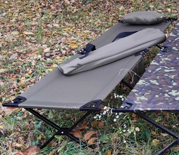 Army folding bed size 206x72 cm with pocket and pillow Kit Olive